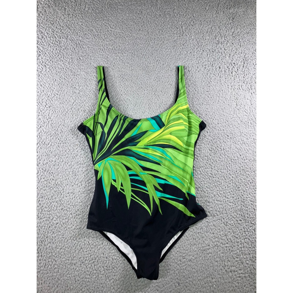 One Piece Bathing Swimsuit L 10/12 Tropical Palm Leaf Scoop‎ Neck Vibrant Beach